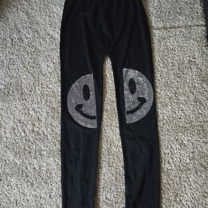 Kids Black Smiley Face Leggings